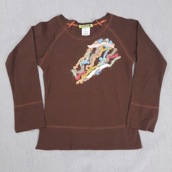 Little Mass Girls Outfit 6 Brown Yarn Top & Blue Flare Jeans Y2K Boho 2000s - Picture 3 of 16